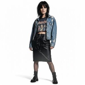 NWT Royal Underground Nikki Sixx Leather Silk Ruffle Midi Skirt Size 6 Grunge